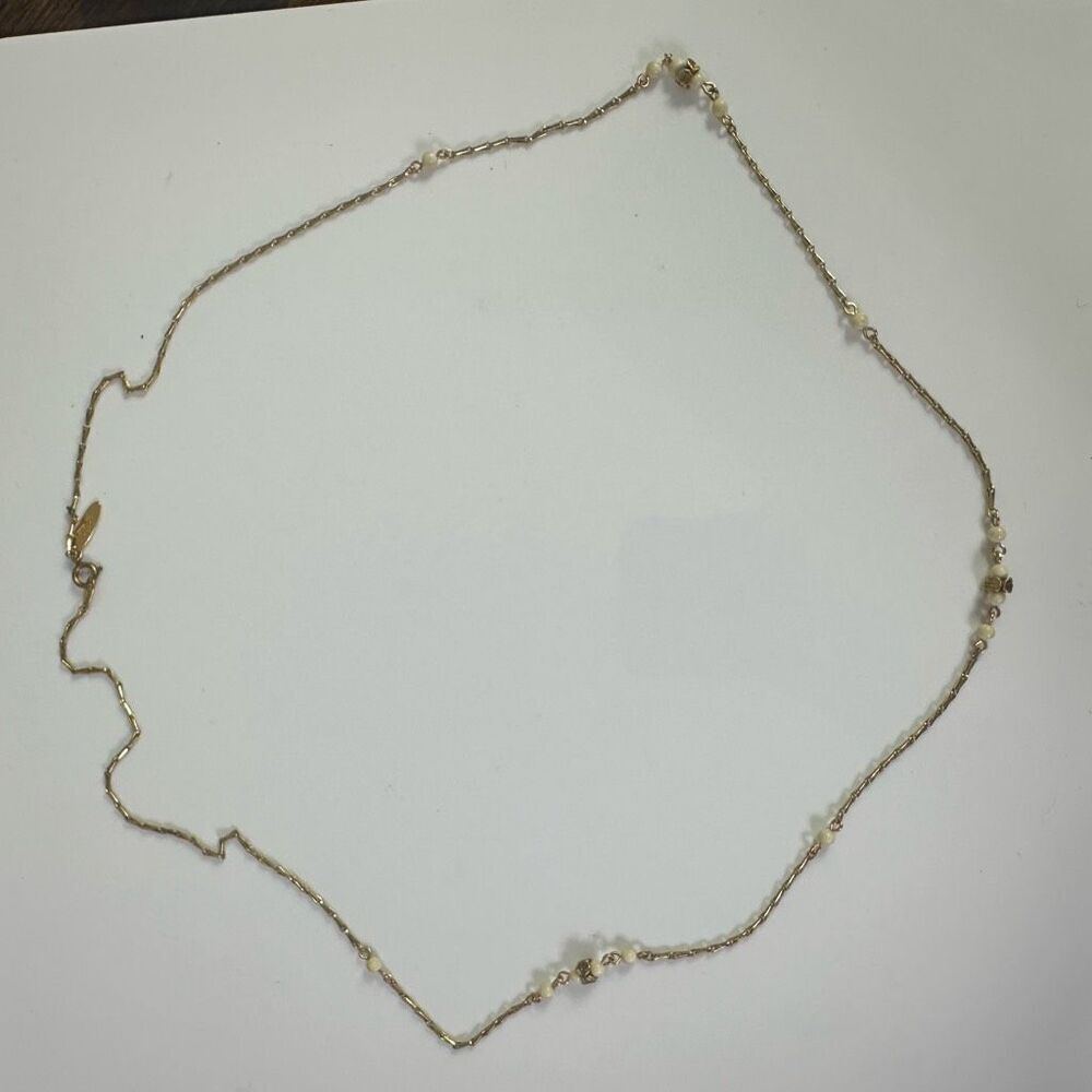 Chloe Faux Pearl Long‎ Necklace Gold Tone 31”